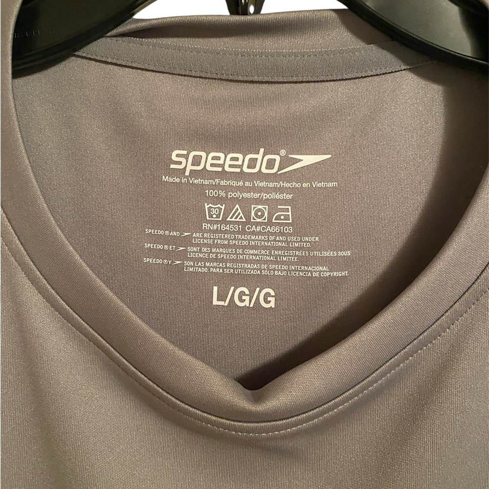 Speedo Men's Gray Performance Short-Sleeve Tee, 100% Polyester, Size Large - Picture 3 of 4